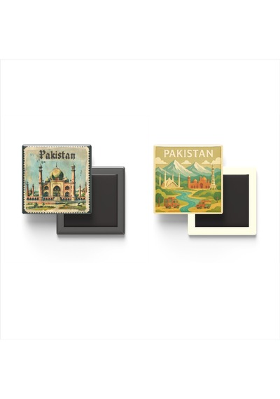 9x9 Cm Buzdolap Magnetleri - Pakistan - 2'li Pul Ve Paper Seti