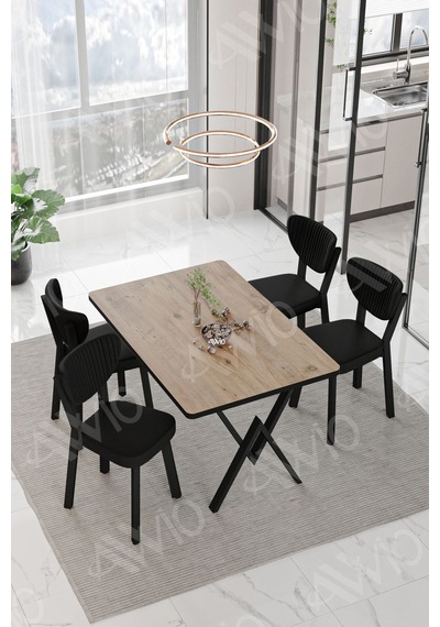 Avvio Vanensi Elma Sandalye 80x120 Yemek Masası Mutfak Masası 4 Kişilik Masa Sandalye Takım Akça