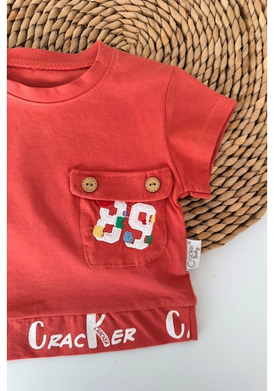 Minigimin Cicileri Cepli Nakış Detaylı Erkek Bebek 2 Li Takım - Kiremit