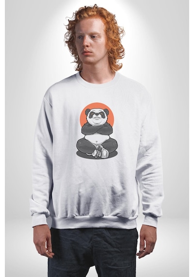 Yoga Panda Unisex Beyaz Baskılı Sweatshirt Beyaz