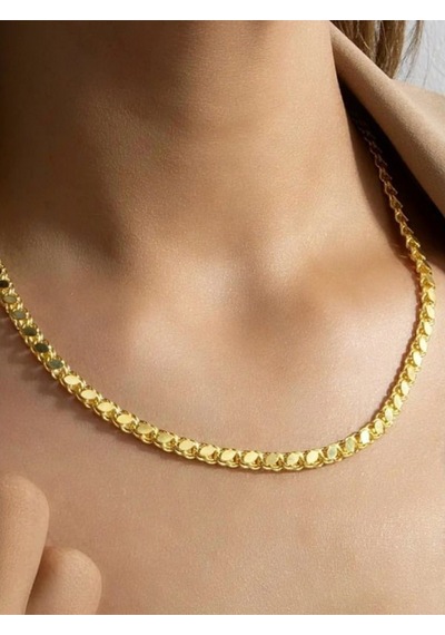 925 Ayar Gümüş Gold Altın Kaplama Pullu Zincir Kolye 4 Mm