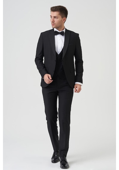 White Stone Los Angeles D2402 Slim Fit 6 Drop Damatlık Takım Elbise Siyah - Siyah