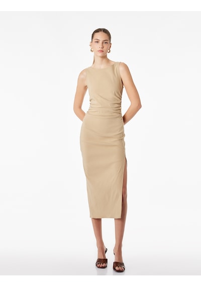 Koton Drape Detaylı Yırtmaçlı Yuvarlak Yaka Kolsuz Midi Boy Bodycon Elbise Vizon 6sak80025ew Koton Drape Detaylı Yırtmaçlı Yuvarlak Yaka Kolsuz Midi Boy Bodycon Elbise Vizon 6sak80025ew