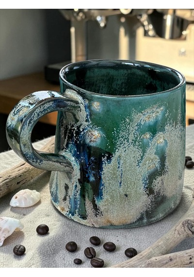 2 Li Robra El Yapımı Stoneware Fincan Turkuaz