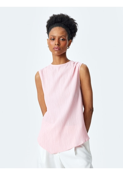 Koton Drape Detaylı Yuvarlak Yaka Kolsuz Bluz Pembe 5sak60113uw Gül