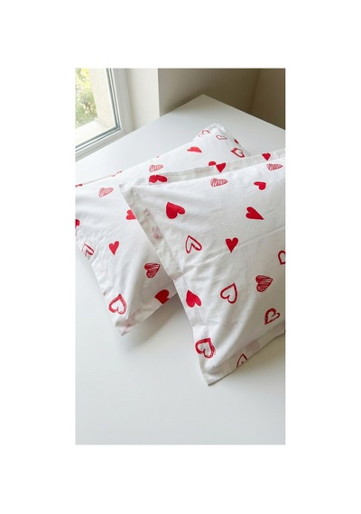 %100 Pamuklu Kalp Desenli Volanlı Yastık Kılıfı 2 Adet 50x70 Cm Beyaz - 864264444 Beyaz