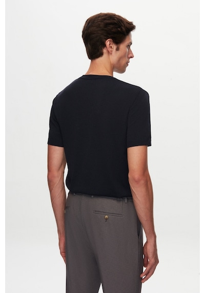 D's Damat Slim Fit Lacivertvert Düz Örgü T-Shirt 1Ef060638904M Lacivert
