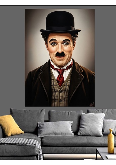 Ahşap Tablo Charlie Chaplin Portre Çizimi