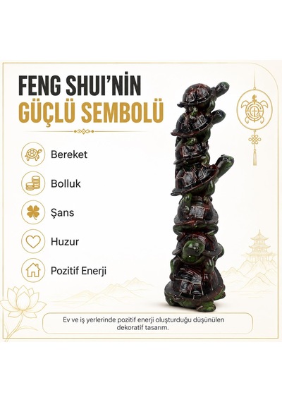 Lüks 7'li Kaplumbağa Biblo 32 Cm Feng Shui Şans Bereket Dekoratif Heykel Ev Ofis Hediyesi