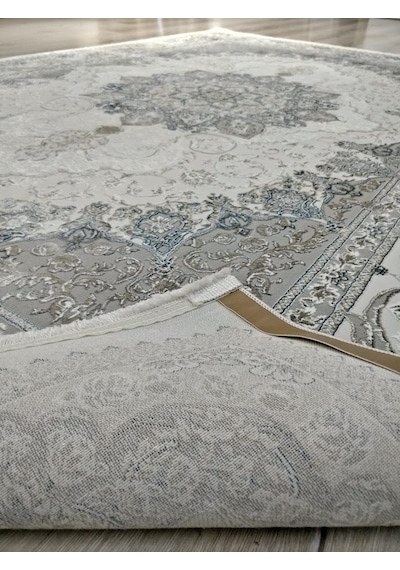 Vera Klasik Desenli Ipeksi Yumuşaklıkta Dokunmuş Makina Halısı 160x230 Cm Mavi Krem