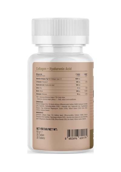 Collagen Ve Hyaluronic Acid Takviye Edici Gıda 30 Tablet 1 Adet 2 Paketi