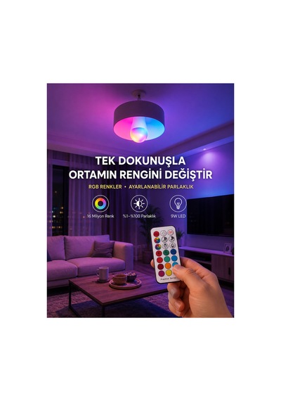 Astraltech Kumanda Destekli Çok Renkli Akıllı Led Ampul Yeni Nesil Çok Renkli