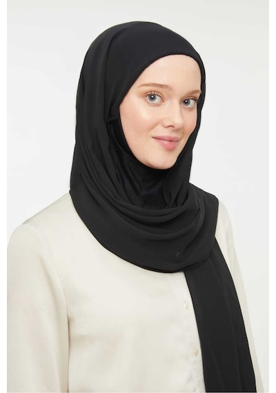 Melodi Scarf Kadın Tesettür Hijab Boneli Şifon Şal Siyah Siyah