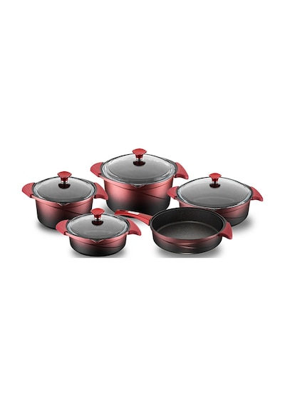 Flipper Kırmızı Siyah Cam Tencere Set