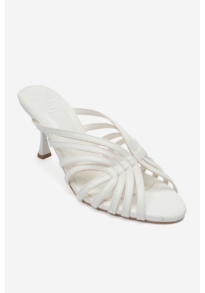 Luvi Shoes Olıvera Beyaz Cilt Kadın İnce Topuklu Terlik