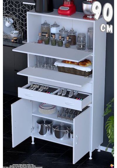 Nexa 90 Cm 2 Çekmece 4 Kapaklı Çok Amaçlı Mutfak, Bakliyat Ve Kahve Köşesi Banyo Dolabı 90x181x32 Cm Beyaz Nexa 90 Cm 2 Çekmece 4 Kapaklı Çok Amaçlı Mutfak, Bakliyat Ve Kahve Köşesi Banyo Dolabı 90x181x32 Cm Beyaz