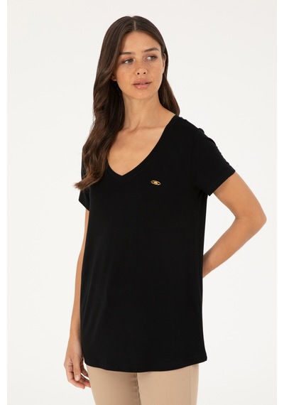 U.S. Polo Assn. Kadın Siyah V Yaka Basic Tişört 50280019-VR046 U.S. Polo Assn. Kadın Siyah V Yaka Basic Tişört 50280019-VR046
