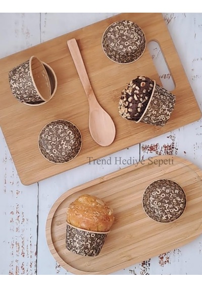 50'li Kraft Kahverengi Desenli, Muffin Kek Kalıbı, Kek Kapsülü Cupcake Kalıbı, Airfryer Uyumlu Çok Renkli