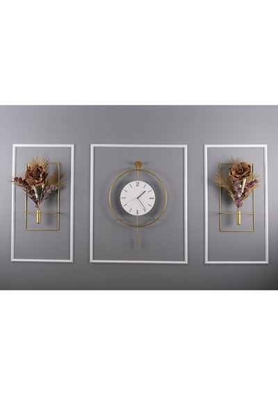 Büyük Boy 5'li Gold Kristal Elegante Set Kablo Gerektirmeyen Seri - Modern Duvar Saati Gold