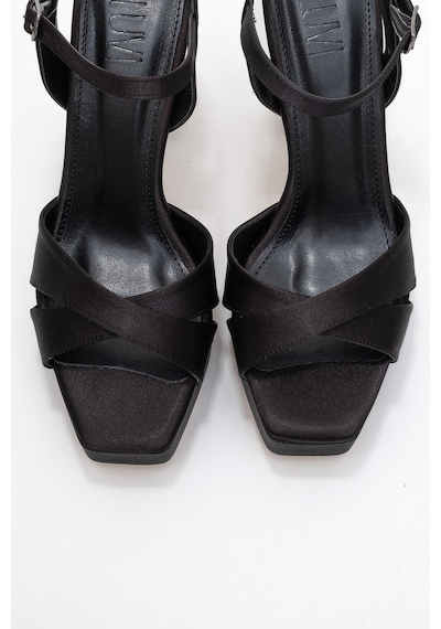 Luvishoes Yulia Siyah Saten Çapraz Bantlı Kadın Platform Topuklu Ayakkabı Siyah