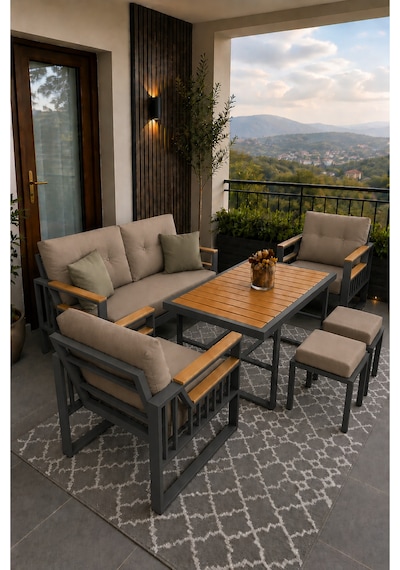 Rovena Esinti Balkon Takımı, Antrasit Bahçe Takımı 5+1 Masa 70x110 2 Lilü Koltuk 70x150 Tekli Koltuk 70x70 Cappuccino Rovena Esinti Balkon Takımı, Antrasit Bahçe Takımı 5+1 Masa 70x110 2 Lilü Koltuk 70x150 Tekli Koltuk 70x70 Cappuccino