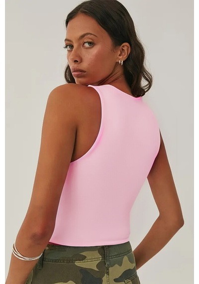 Tarz Cool Kadın Atlet Düz Basic Crop Kolsuz T-shirt Açık Pembe