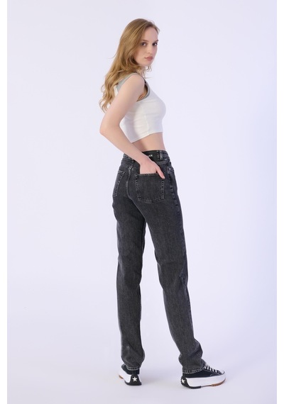 Straight Mıd Waıst Düz Denim Pantolon Kadın-antrasit Antrasit