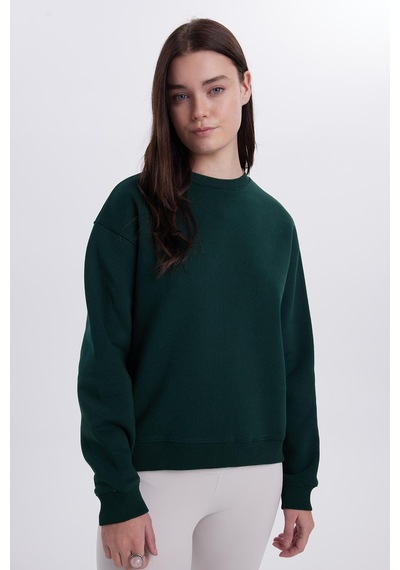 Tudors Kadın Oversize Geniş Kesim Pamuklu Bisiklet Yaka Yeşil Sweatshirt-39930 Yeşil
