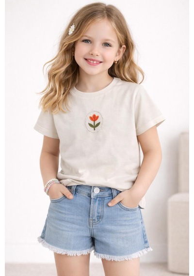 Yale Kids 3-8 Yaş Kız Çocuk Tişört Krem