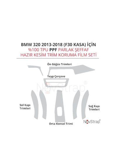 Novstrap Bmw 320 F30 2013-2018 İle Uyumlu Trim Koruyucu Film Seti Tpu Şeffaf Araç İçi Ppf Kaplama