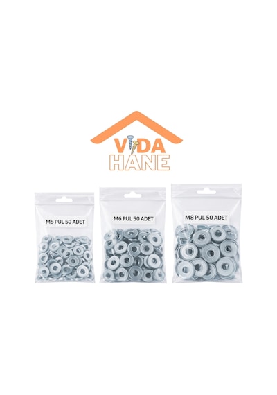 Vida Hane 150 Parça Galvanizli Pul Seti 3 Farklı Ölçü /m5 - M6 - M8 Diğer