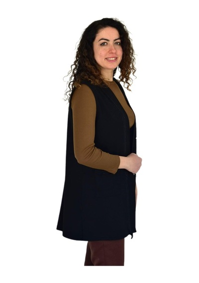 Kadın Anne Mevsimlik Düğmeli Cepli Yelek Bgl-st04314 Siyah