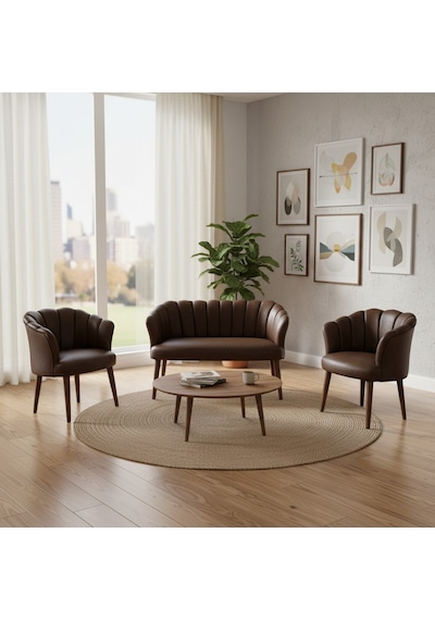 Papatya 2+1+1 Deri Kumaş Ofis & Büro İş Yeri Bekleme Koltuğu Takımı Ahşap Ayak - Acı Kahve Papatya 2+1+1 Deri Kumaş Ofis & Büro İş Yeri Bekleme Koltuğu Takımı Ahşap Ayak - Acı Kahve