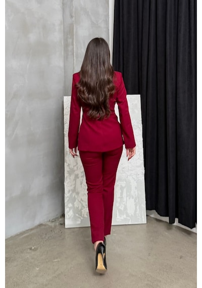 Msm Fashion Kadın İkili Blazer Ceket Pantolon Takım Pile Ve Düğme Detaylı Boru Paça Bordo Msm Fashion Kadın İkili Blazer Ceket Pantolon Takım Pile Ve Düğme Detaylı Boru Paça Bordo