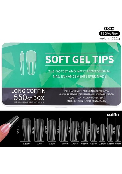 Yeni Nesil Jel Destekli Long Coffin Tips 550 Adet 55564-03