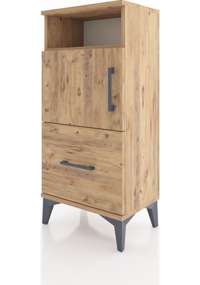 Arges Komodin 2 Raflı Tek Çekmeceli 2 Kapaklı 44x30x96 Çam-çam Atlas Çam