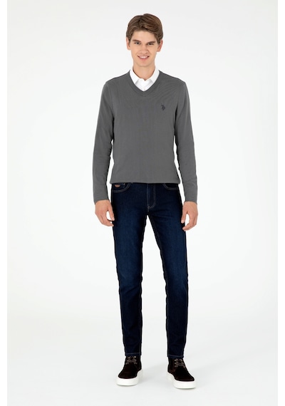 U.S. Polo Assn. Erkek Slim Fit V Yaka Antrasit Basic Kazak 50293512-VR006