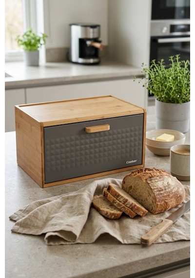 Cooker Valenza Metal Kapaklı Bambu Ekmek Kutusu Ckr4541 Gri