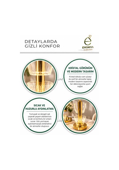 Evonıta Dekoratif Led Masa Lambası Spiral Tasarım Şeffaf Işıklı Abajur Gold Tabanlı Modern Gece Lambası
