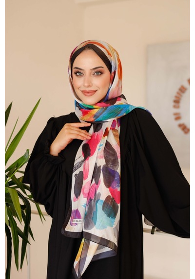 Mimiyum Nayf İpek Şal Pastel Desen Siyah