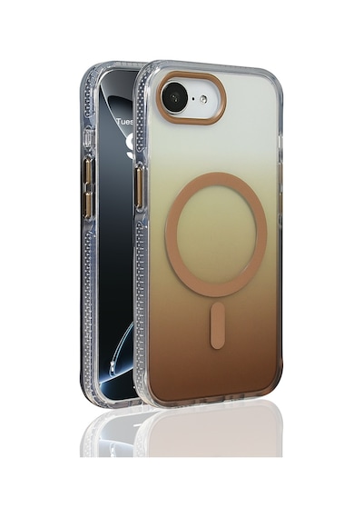 İphone 17e Kılıf M-safe Şarj Özellikli Transparan Renk Geçişli Zore Toros Kapak - Gold