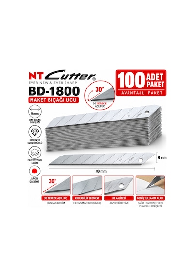 Nt Cutter Bd-1800 9mm Metal 30 Derece Maket Bıçağı Yedeği