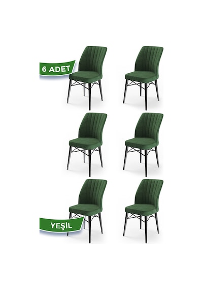 Canisa Concept Flex Serisi, Haki Yeşil Sandalye, Siyah Gürgen Ayaklı Sandalye 6 Adet Yeşil
