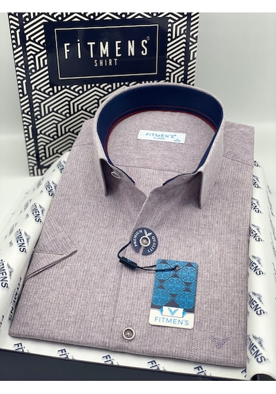 Klasik Kısa Kol Keten Cotton Hediye Kutulu Erkek Gömlek Fs-003624 - Lila-3355 Klasik Kısa Kol Keten Cotton Hediye Kutulu Erkek Gömlek Fs-003624 - Lila-3355
