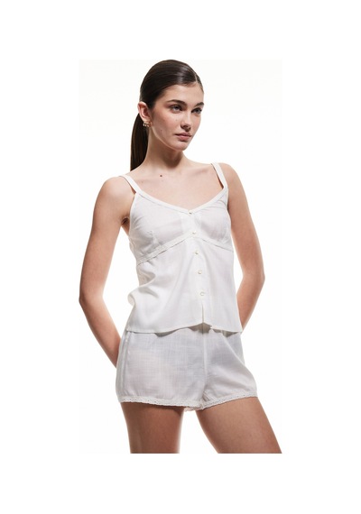 Koton Viskon Kumaş Dantel Detaylı Mini Şort Pijama Altı Ekru 5slk80028mw Ekru