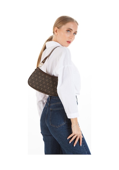 Newish Polo Kadın Farme Monogram Baget El Ve Omuz Çantası 3 Adet - New111 Kahverengi - Bej