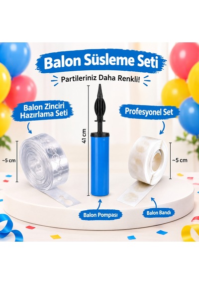 Bakgelal Balon Süsleme Seti - Balon Pompası, Balon Zinciri Ve Şeffaf Balon Bandı Profesyonel Parti Hazırlama Seti - 9001739262579 10+