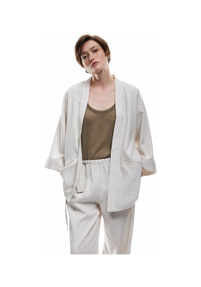 Koton Cepli Geniş Yarım Kol Keten Kimono Gri 5sak50027ew Gümüş Rengi