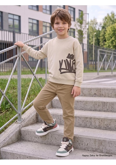Civil Boys Civil Erkek Çocuk Kıng Baskılı Sweatshirt 3 İp Uzun Kol Okul Kreş Ve Günlük Kullanım - Bej Taş Rengi Civil Boys Civil Erkek Çocuk Kıng Baskılı Sweatshirt 3 İp Uzun Kol Okul Kreş Ve Günlük Kullanım - Bej Taş Rengi
