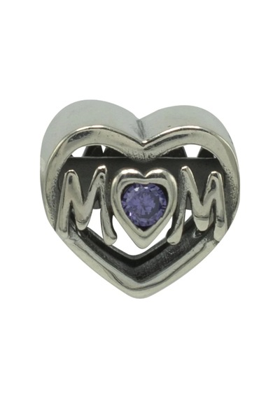 Nur Silver Mom Yazılı Kalp Gümüş Charm Nur-bl02000